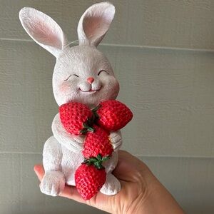 Adorable White Bunny Figurine with Strawberries